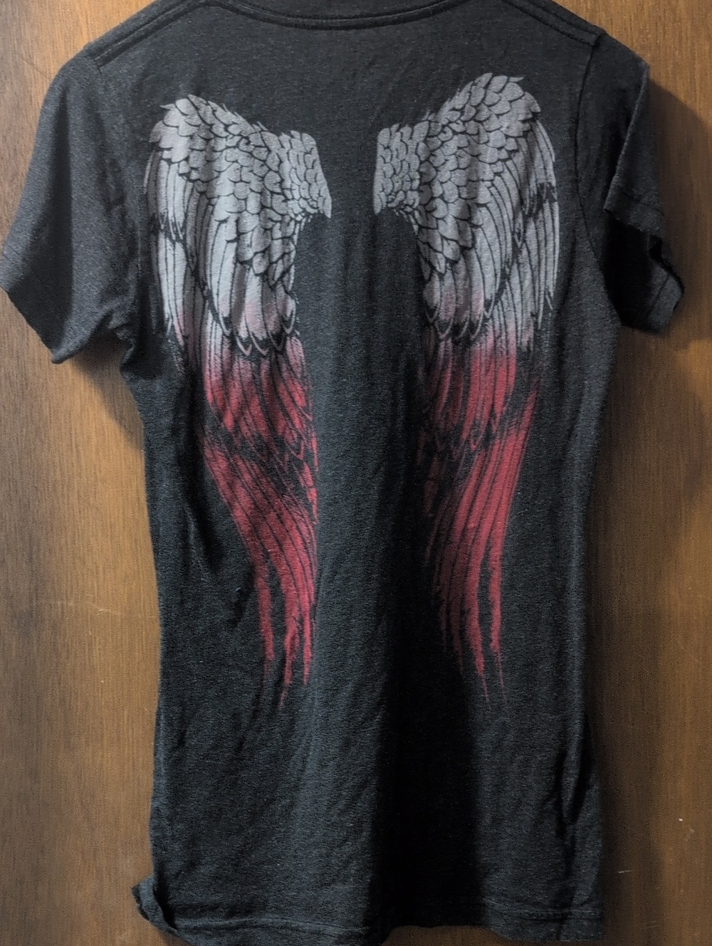 Black Sinful Short-Sleeve Women's Tee with Gray & Red Wing Graphic